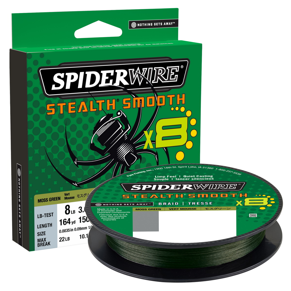 SPIDERWIRE Stealth Smooth 8 Braid 0,09mm 150m Moss Green 7,5kg geflochten