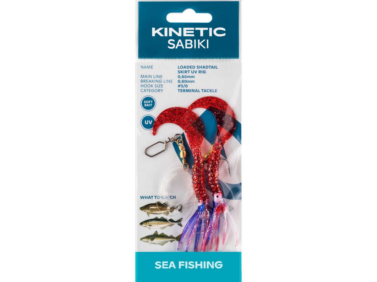 KINETIC Sabiki Loaded Shadtail Skirt UV #3/0 Red/Glitter Dorschvorfach