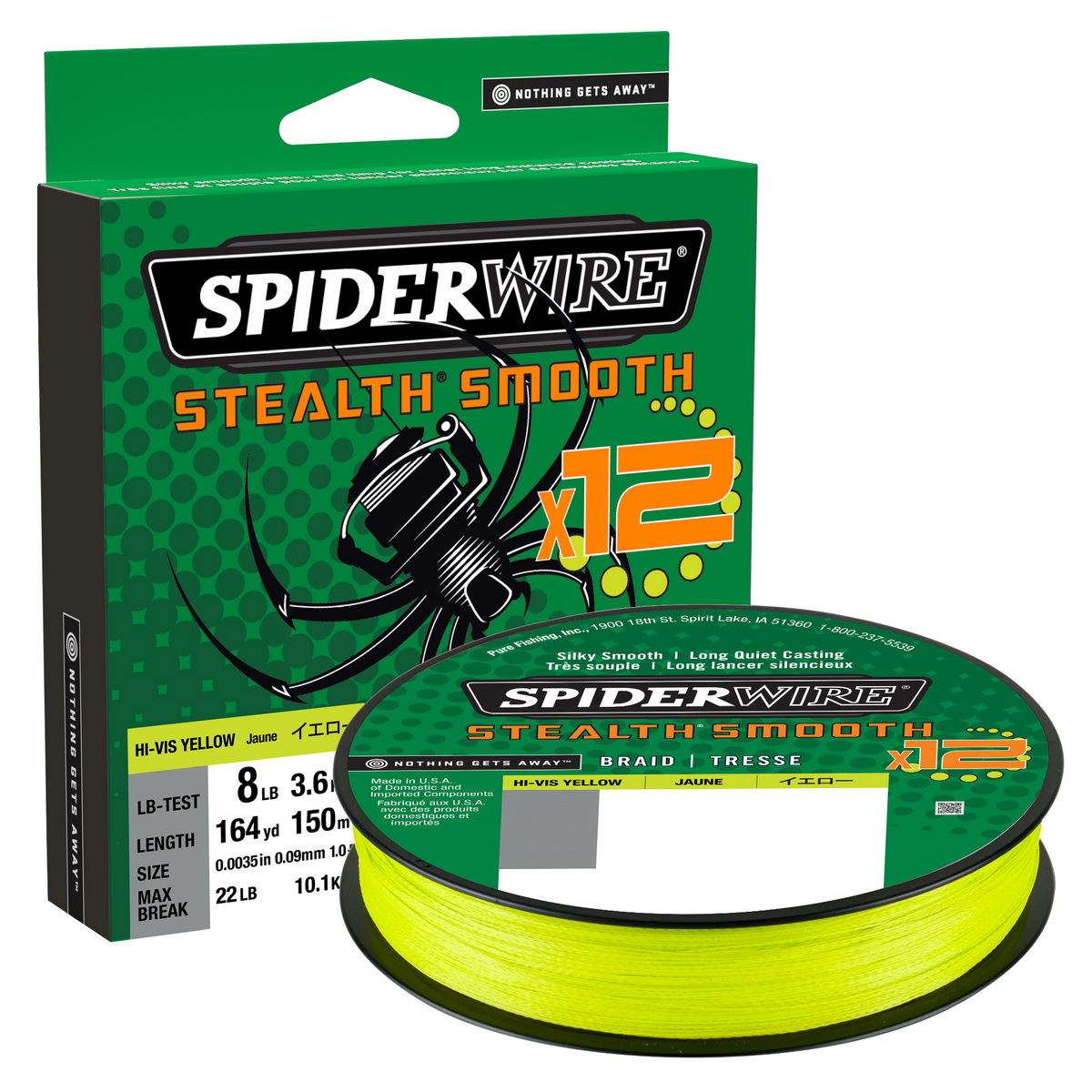 SPIDERWIRE Stealth Smooth 12 Braid 0,19mm 150m HI-Vis Yellow 18,0kg geflochten
