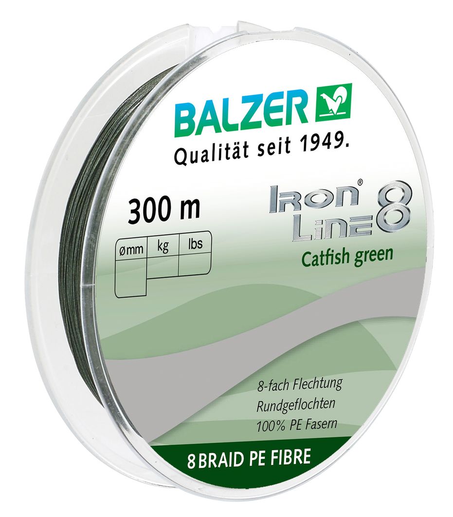 BALZER Iron Line 8 Catfish 300 m - grün 0,40mm 40,8kg, geflochtene Angelschnur